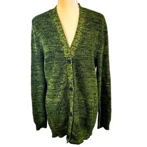 Green Label Knit Button Down Sweater Grandpa Cardigan Oversized Marbled Medium